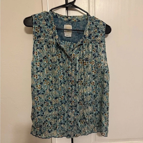 Anna Sui Floral Sleeveless Blouse - Teal and Orange - Picture 2 of 7